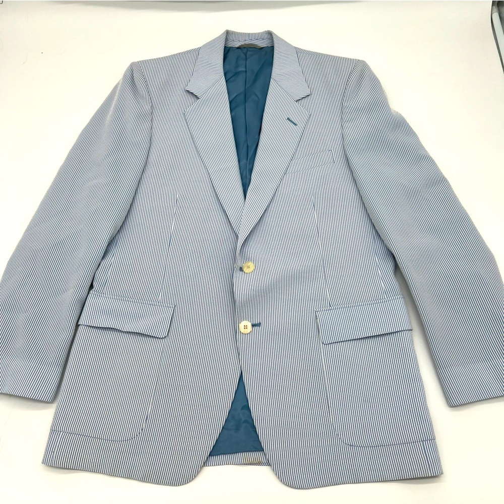 John Kent Collection Seersucker Blazer‎ Medium – Blue White Pinstripe